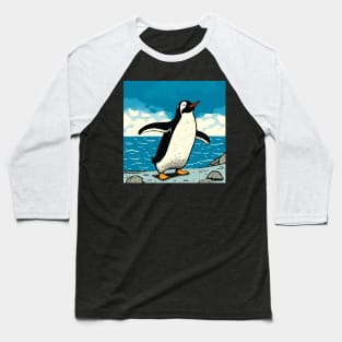 Happy Penguin jumping out of the ocean and shaking water from its feathers Baseball T-Shirt